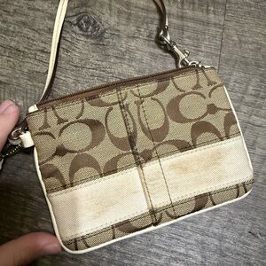 Coach Tan and Cream Signature Wristlet
